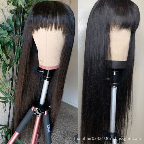 Wholesale Cuticle Aligned Brazilian Hair Human Hair 10 a Virgin Unprocessed Natural Head Spin Full Machine Wig With Bang